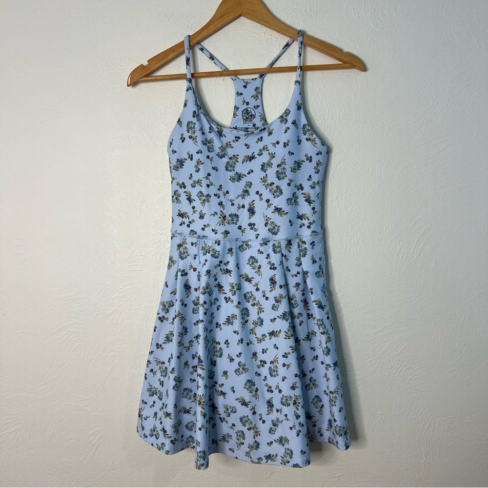 Sage Collective Blue Floral Print Active Dress Racerback Built-In Shorts Size XS
